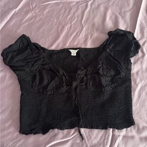 American Eagle Outfitters Black Smocked Blouse